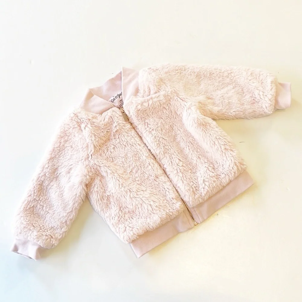 Baby Cat & Jack baby girls pink fleece zip up bomber jacket